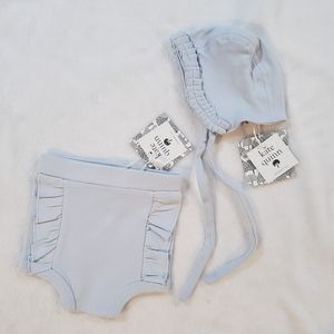 Kate Quinn Baby Girl Organic Cotton Ruffle Bloomer & Bonnet, NWT